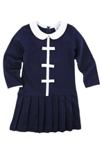 Load image into Gallery viewer, Navy Knit Dress with Pleated Skirt &amp; Bows