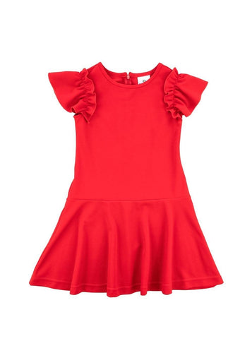 Red Scuba Dress with Ruffle Sleeves