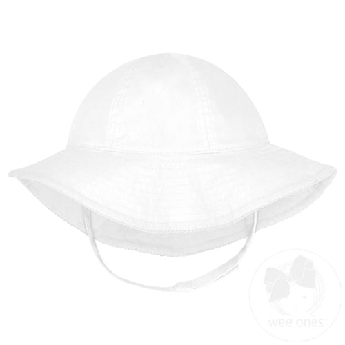 White Reversible Ruffle Brim Seersucker Sun Hat