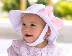 Pink Reversible Ruffle Brim Seersucker Sun Hat