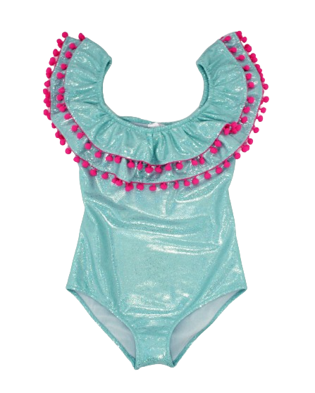 Sissi Aqua Glitter Pom Pom One Piece