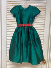 Load image into Gallery viewer, Dress with Cap Sleeve and Silk Plaid Sash- Green