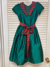 Load image into Gallery viewer, Dress with Cap Sleeve and Silk Plaid Sash- Green