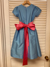 Load image into Gallery viewer, Dress With Cap Sleeve and Sash- Azure/ Strawberry