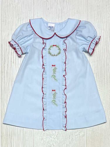 Blue Dress Embroidered Wreath w/ Red Lining