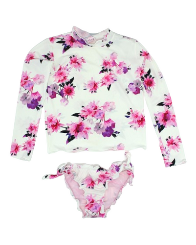 Alessandra Iris Flower Rash Guard Ruffled 2 Piece Set