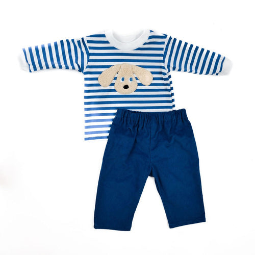 Blue Dog Long Sleeve Tee & Blue Corduroy Pants Set