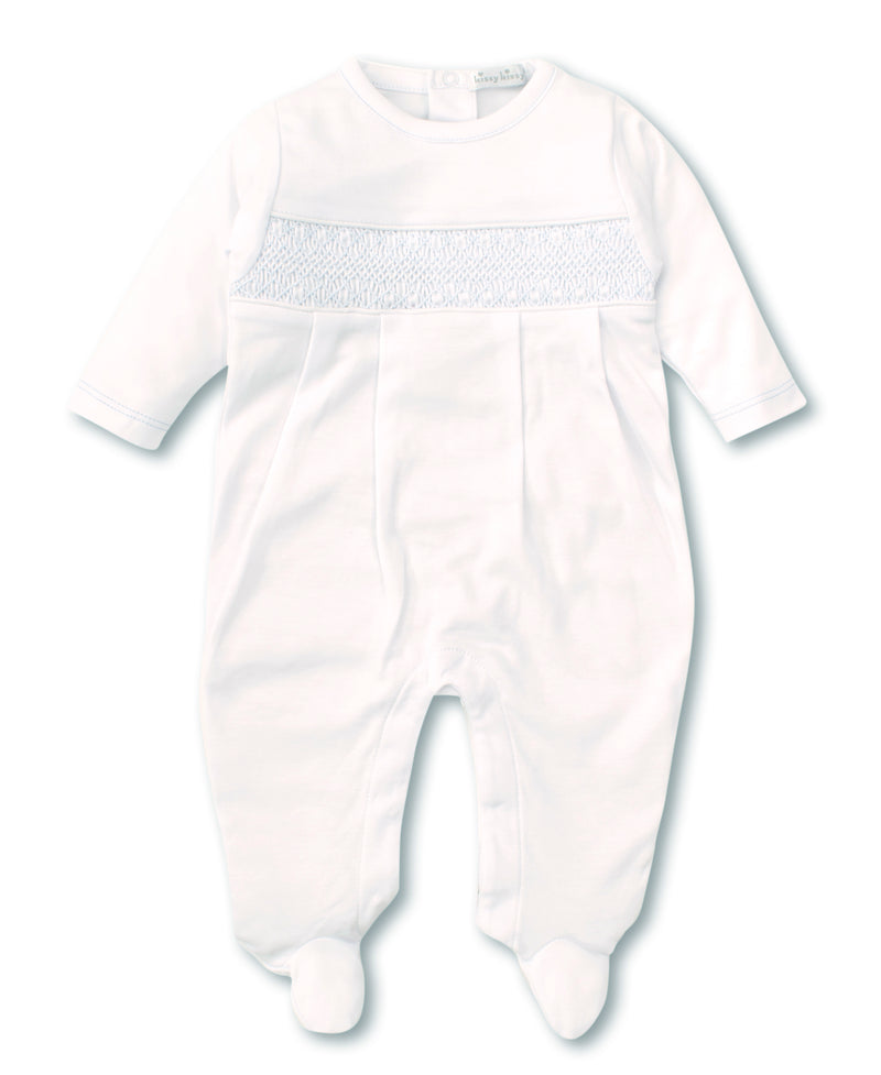 Hand Smocked CLB Summer 25 Charmed White & Blue Footie
