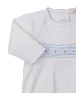 White & Light Blue CLB Fall 25 Hand Smocked Footie