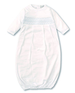 Hand Smocked CLB Charmed White/Blue Sack Gown