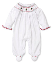 Load image into Gallery viewer, White &amp; Red CLB Holiday Medley 21 Footie with Hand Smocking