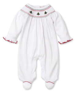 White & Red CLB Holiday Medley 21 Footie with Hand Smocking