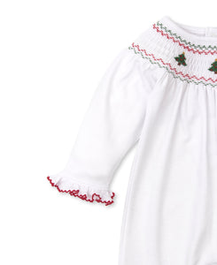 White & Red CLB Holiday Medley 21 Footie with Hand Smocking