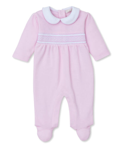 CLB Punto Ingles Pink Hand Smocked Collar Footie