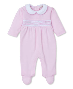 CLB Punto Ingles Pink Hand Smocked Collar Footie