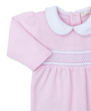 Load image into Gallery viewer, CLB Punto Ingles Pink Hand Smocked Collar Footie