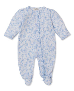 Light Blue Old English Roses Zip Footie