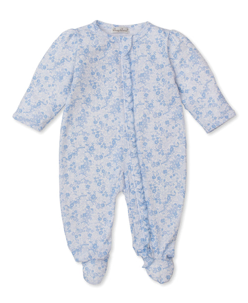 Light Blue Old English Roses Zip Footie