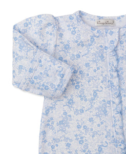Light Blue Old English Roses Zip Footie