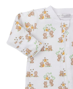 Brown Honey Bear Cub Print Zip Footie