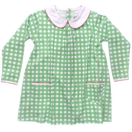 Green Gingham- Twirling Pocket Dress Long Sleeve