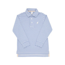 Load image into Gallery viewer, Prim &amp; Proper Polo Long Sleeve Park City Periwinkle Stripe with Multicolor Stork