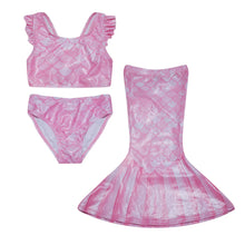 Load image into Gallery viewer, Pixie Scales Pink UPF 50+ 3 Piece Mermaid Swim Set w/ Ruffle Shoulder