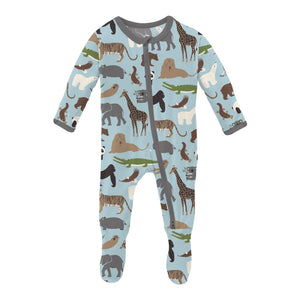 Spring Sky Zoo Print Footie with 2 Way Zipper