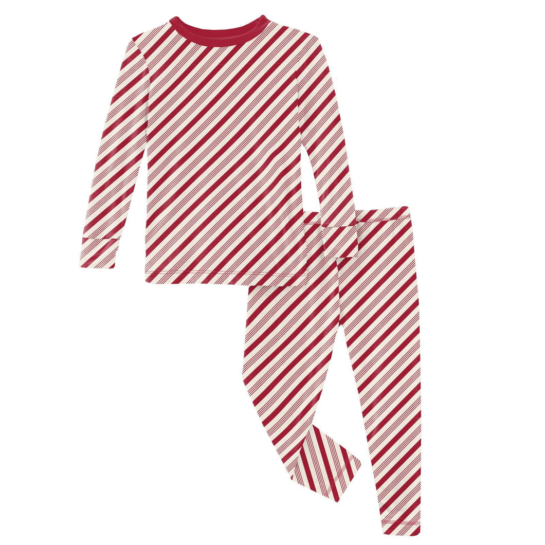Crimson Candy Cane Stripe Print Long Sleeve Pajama Set