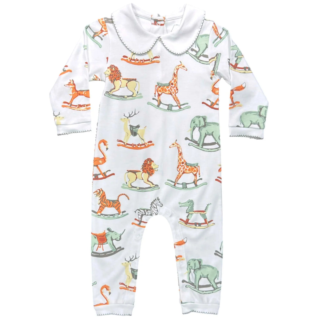 Swaying Safari- Boys Footless Playsuit with Peter Pan Collar