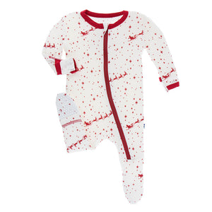 Natural Flying Santa Print Footie with Zipper