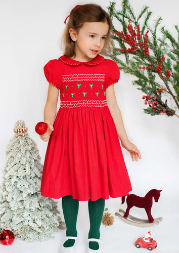 Pauline Red Classic Christmas Hand Smocked Dress