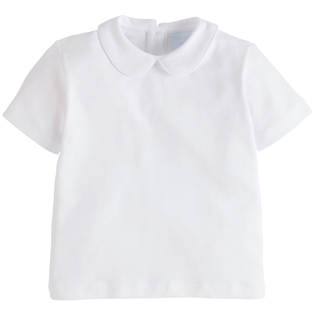 Piped Peter Pan Shoprt Sleeve White Shirt