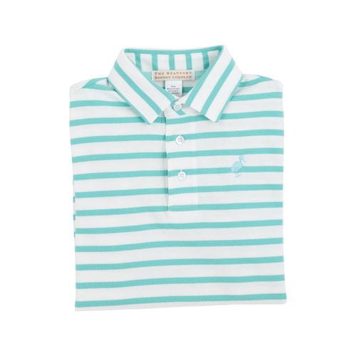 Prim and Proper Polo-Turks Teal Stripe with Edisto Egg Blue Stork