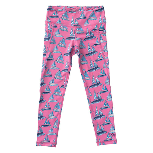 Athletic Legging Pink Cosmos Sailboat Print