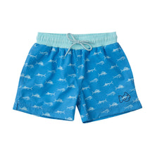 Load image into Gallery viewer, Fish Print on Marina Blue Boogie Board Swim Trunks