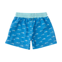 Load image into Gallery viewer, Fish Print on Marina Blue Boogie Board Swim Trunks