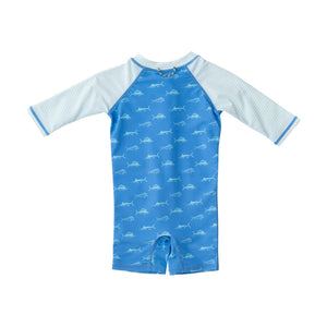 Fish Print on Marina Blue Lil Reef Baby Rashguard Swimsuit