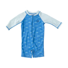 Load image into Gallery viewer, Fish Print on Marina Blue Lil Reef Baby Rashguard Swimsuit