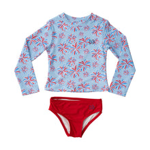 Load image into Gallery viewer, Fireworks Print Reef Rashguard Swim Set