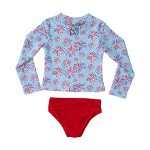 Load image into Gallery viewer, Fireworks Print Reef Rashguard Swim Set