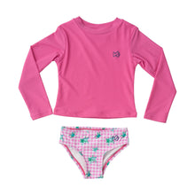 Load image into Gallery viewer, Fuchsia Pink &amp; Gingham Turtle Print Reef Rashguard Swim Set