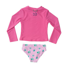 Load image into Gallery viewer, Fuchsia Pink &amp; Gingham Turtle Print Reef Rashguard Swim Set