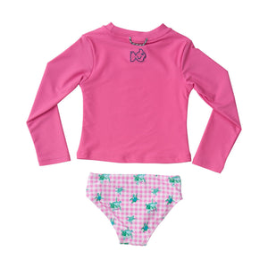 Fuchsia Pink & Gingham Turtle Print Reef Rashguard Swim Set