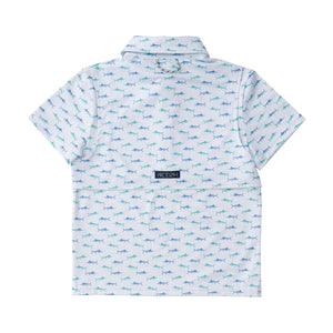 Fish Print on White Short Sleeve Pro Performance Polo