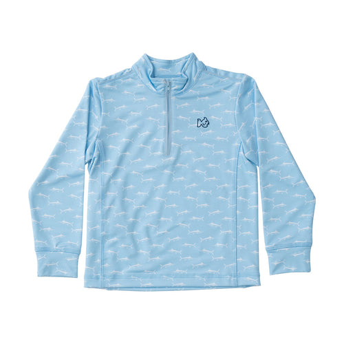 Marlin Print on Clear Sky Blue Pro Performance Quarter Zip Pullover