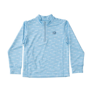 Marlin Print on Clear Sky Blue Pro Performance Quarter Zip Pullover