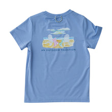 Load image into Gallery viewer, Girls Coastline Blue Life&#39;s a Beach Pro Performance Short Sleeve Fishing T-shirt