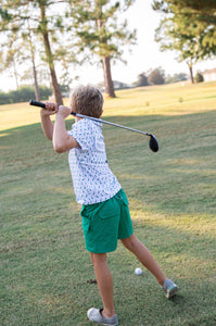 Golf Print on White Short Sleeve Pro Performance Polo