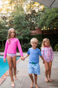 Fuchsia Pink & Gingham Turtle Print Reef Rashguard Swim Set